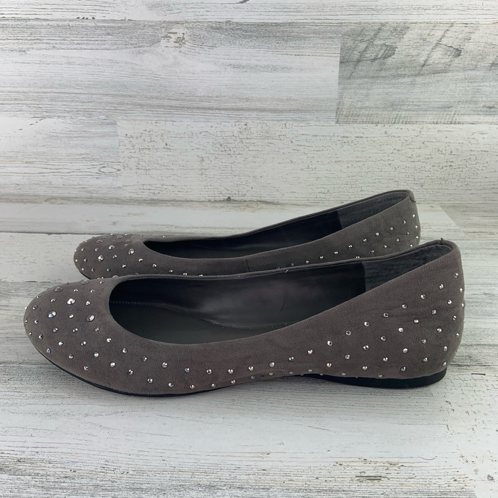 JESSICA SIMPSON Grey Suede Rhinestone Flats 10M